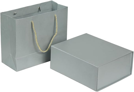 Elegant Gift Boxes with Gift Bag for Presents with Lids Magnetic Closure Rectangle Collapsible for Christmas, Halloween, Birthday,Valentine's Day's Gift Packging (Silver)