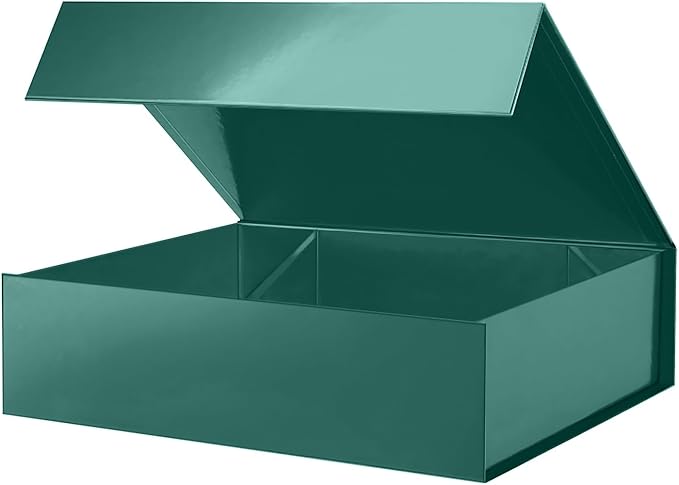 PACKHOME Large Gift Box 13.5x10x3.5 Inches, Sturdy Shirt Box with Magnetic Lid for Multiple Occasions (Glossy Green)