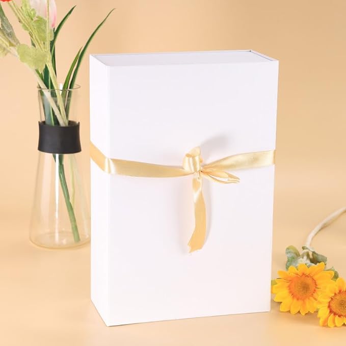 RayofSun White Gift Boxes with Magnetic Lids for Presents, Bridesmaid Proposal Box 13.7x9x4.3 inch, Large Rectangle Collapsible Decorative Box for Wedding, Christmas, Birthday(1PC)