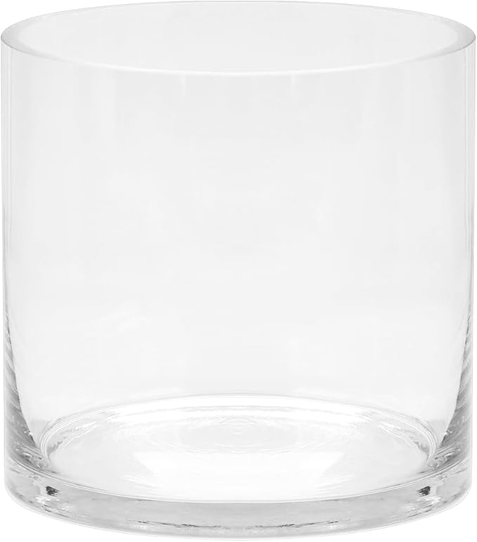 6" Wide 6" Tall Large Hand Blown Sturdy Clear Cylinder Glass Vase, Centerpiece Flower Vase for Rose, Tulip, Boquets, Hurricane Candle Holder (1, 6"x6")