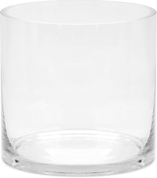 6" Wide 6" Tall Large Hand Blown Sturdy Clear Cylinder Glass Vase, Centerpiece Flower Vase for Rose, Tulip, Boquets, Hurricane Candle Holder (1, 6"x6")