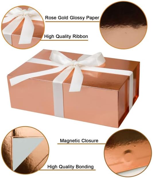 YINUOYOUJIA Large Gift Boxes with Magnetic Lid (rose gold, 1 Count (Pack of 1))