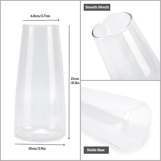 Crystal Clear Glass Vase, Flower Vase for Table Centerpiece Home Decor, Modern Vases for Living Room, Wedding, Office, Coffee Table, Birthday Housewarming Gift, 8.3inch (Clear)