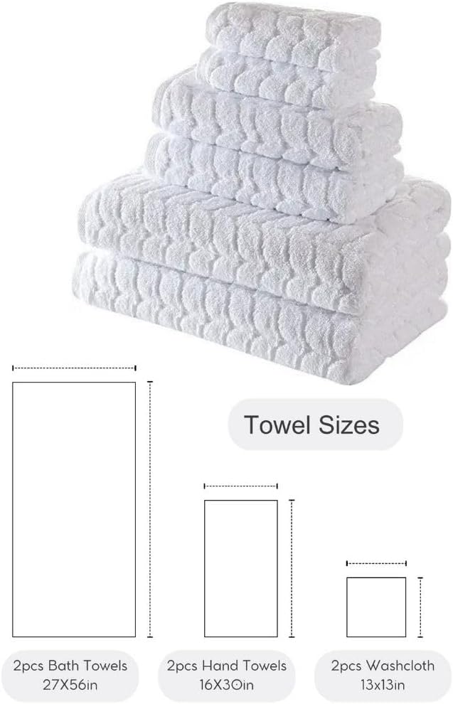 BAGNO MILANO Turkish Bath Towels, Soft Plush Jacquard Luxury Bath Towels, Quick Dry Towel Set (White, 6 pcs Towel Set)