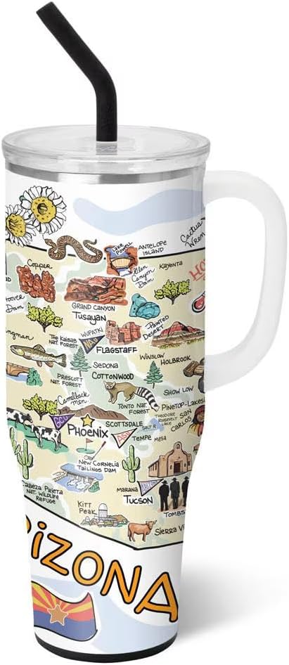 Swig Life 40oz Mega Mug, 40oz Tumbler with Handle and Straw, Extra Large Insulated Tumblers, Cup Holder Friendly Travel Mug (Arizona)