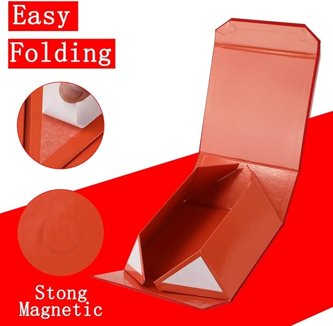 1 Pcs 8x8x4 Inch Red Gift Box Small Gift Box with Shredded Paper Magnetic Box with Crinkle Paper Red Luxury Gift Boxes with Lids for Presents