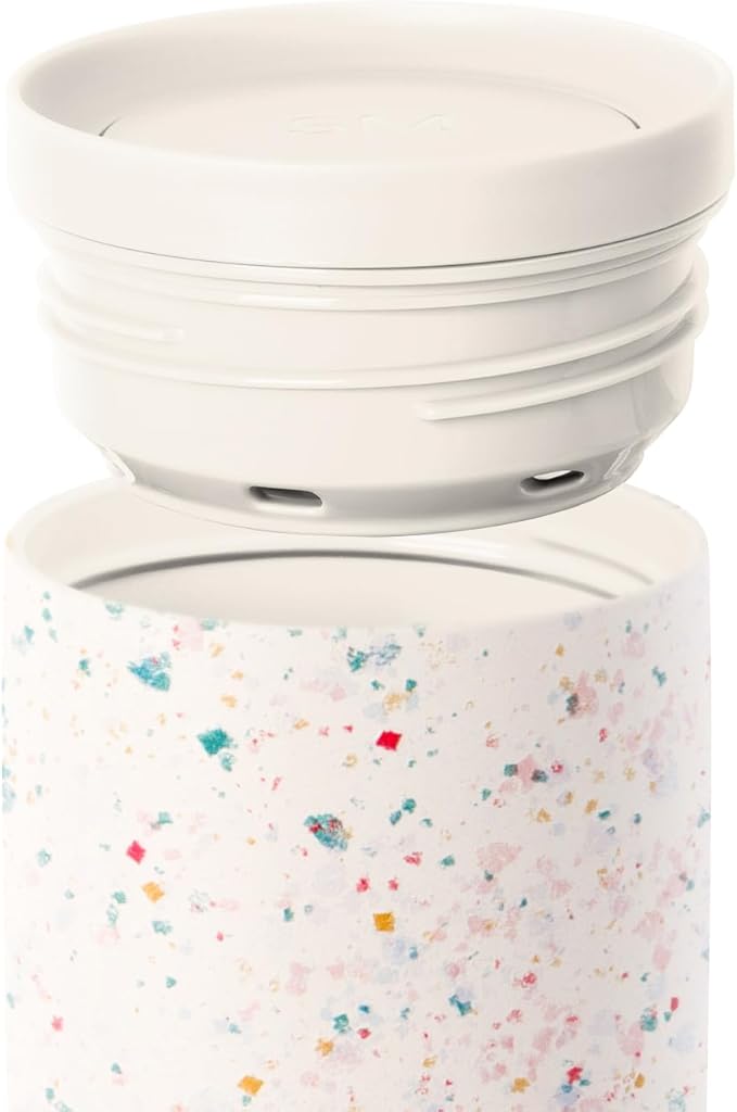 Simple Modern Travel Coffee Mug Tumbler with 360° Lid | Ceramic-Lined Insulated Stainless Steel Cold Brew Iced Coffee Cup | Gifts for Women Her Him | Voyager Signature | 16oz | Cream Terrazzo