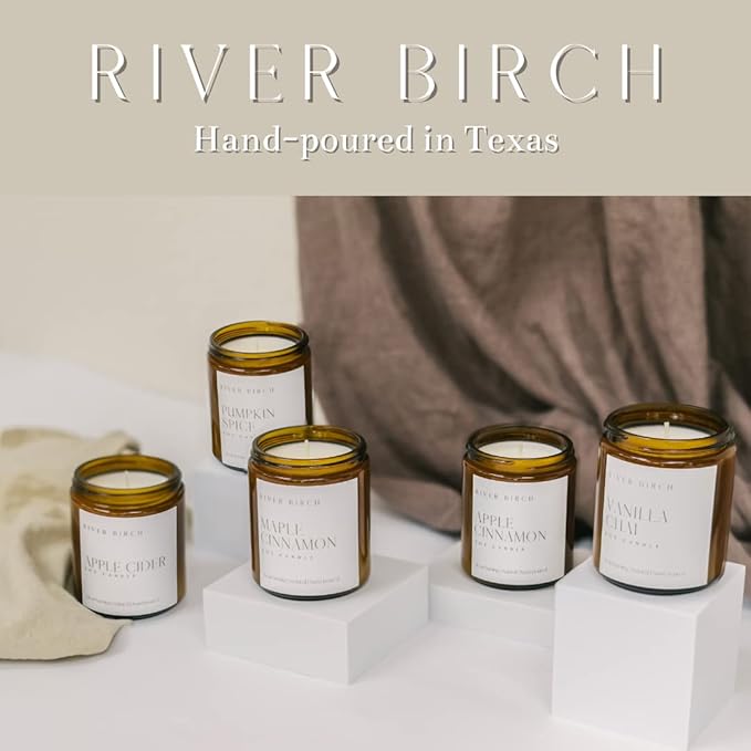 River Birch Candles Vanilla Chai Scented Candle | Premium, All-Natural, Non-Toxic, Soy Amber Jar Candles | 8.5oz 40 Hr Burn Time | Cozy Relaxing Gifts for Home