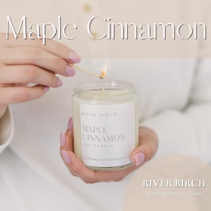 River Birch Candles Maple Cinnamon Scented Candle | Premium, All-Natural, Non-Toxic, Soy Candles | 8.5oz 40 Hr Burn Time | Cozy Relaxing Gifts for Home