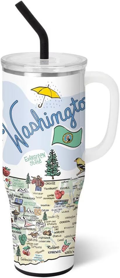 Swig Life 40oz Mega Mug, 40oz Tumbler with Handle and Straw, Extra Large Insulated Tumblers, Cup Holder Friendly Travel Mug (Washington)