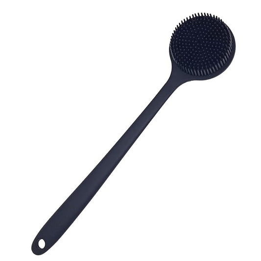 DNC Back Scrubber for Shower Soft Silicone Bath Body Brush with Long Handle (Black)