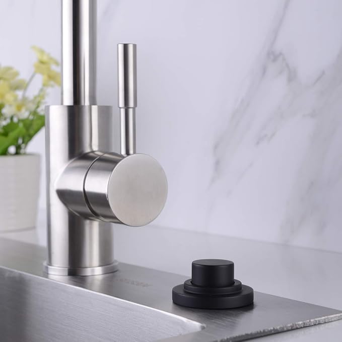 SinkTop Air Switch Kit with Matte Black Long Button (Full Brass) for Garbage Disposal, Single Outlet