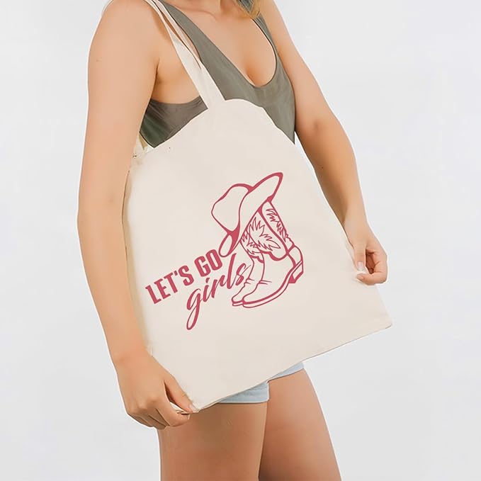Traveling Canvas Tote Bag, Let's Go Girls Reusable Shoulder Bags, Christmas Gifts to Friends and Family, Holiday Gift Bags for Wrap Storage, Casual Canvas Totes for Work Traveling