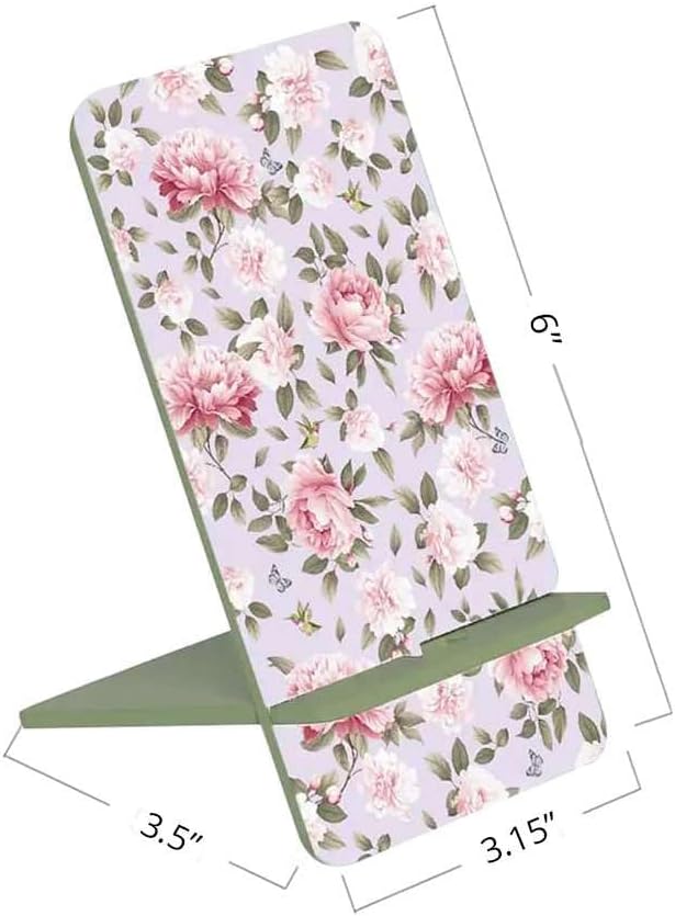 Wooden Pink Cell Phone Stand,Universal Phone Holder Stand Charging Hole Compatible with All Phone iPhone14,Smartphones,Facetime Holder for Desk 6"x 3.15"Inch Pink Peonies (Regular)