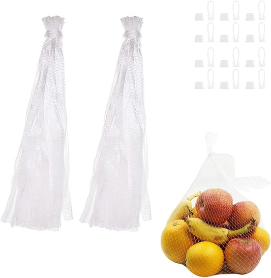 100pcs Seafood Boiling Bags, Plastic Reusable Mesh Produce Bags, Crawfish Bags Boiling Bags, Mesh Onion Bags, Fruit and Vegetable Produce Bag (24inch and Loop-Style Closures white)