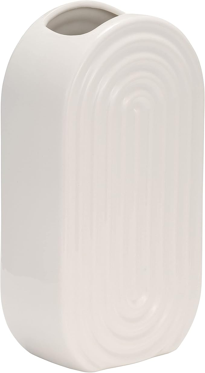 Sagebrook Home Boho Ceramic Vase - Embossed Arch Stoneware Flower Holder, Minimalist Modern Decor for Home, Office & Bedroom - 11" White