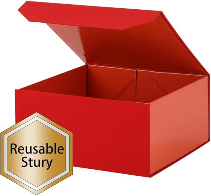 1 Pcs 6x6x3 Inch Red Magnetic Gift Box Small Magnetic Box with Crinkle Paper Red Small Gift Box with Shredded Paper Luxury Gift Boxes with Lids for Presents
