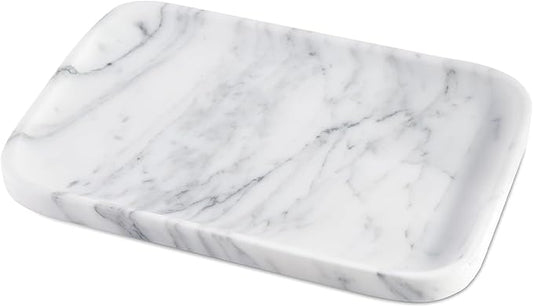 Arabescato Marble Vanity Tray - Decorative Organizer for Bathroom Countertop, Dresser, Kitchen Sink