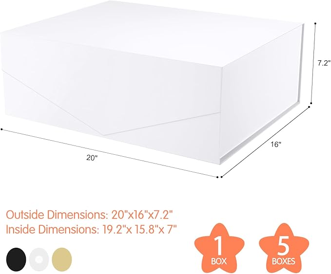 19.2x15.8x7 Inches, 5 Extra Large Gift Boxes with Lids, Groomsmen Proposal Boxes with Magnetic Closure, Bridesmaid Proposal Boxes, Giant Gift Boxes for Clothes and Large Gifts (Glossy White)