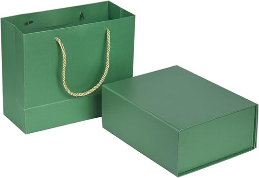 Elegant Gift Boxes with Gift Bag for Presents with Lids Magnetic Closure Rectangle Collapsible for Christmas, Valentine's Day，Birthday Gift Packging (Green)