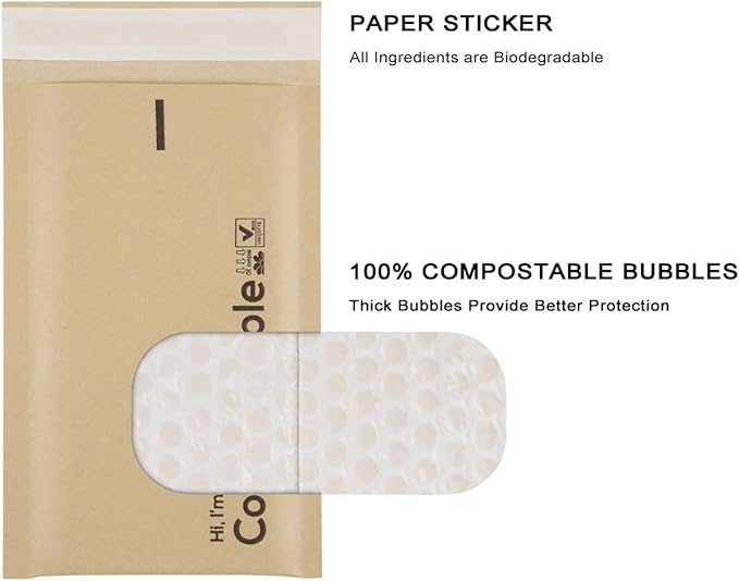 4x8 100% Biodegradable Bubble Mailers,25 Count Kraft Brown #000 Compostable Padded Packaging Wrap Envelopes Pouches Eco Friendly Self Seal Bags