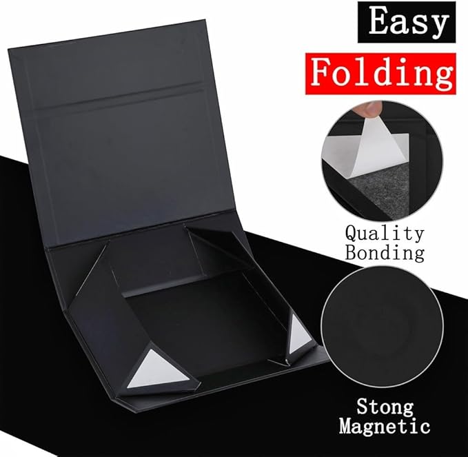 UoeRing 2 pack Black Gift Box Large 13.5x11.8x4.7 inch Luxury Gift Box for Presents with Magnetic Closure Lid Collapsible,Contains Card, Ribbon, Tissue Paper,Shredded Paper Filler