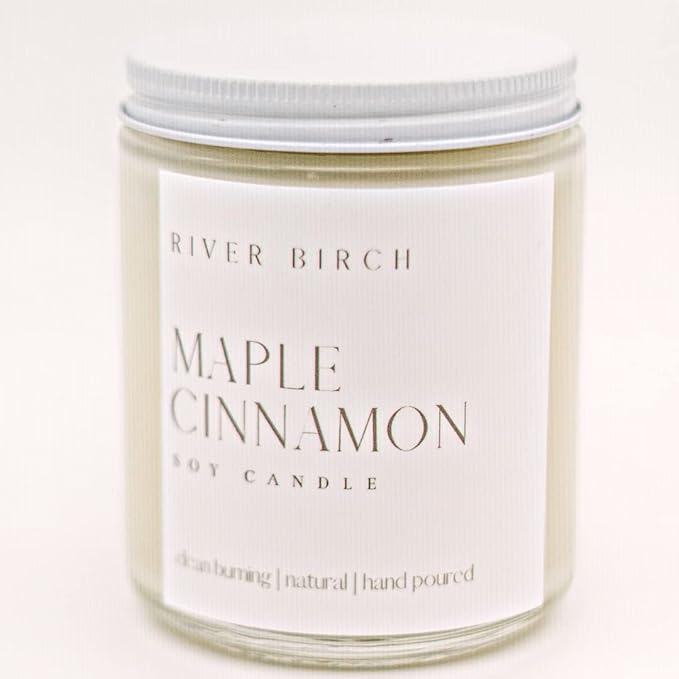 River Birch Candles Maple Cinnamon Scented Candle | Premium, All-Natural, Non-Toxic, Soy Candles | 8.5oz 40 Hr Burn Time | Cozy Relaxing Gifts for Home