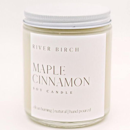 River Birch Candles Maple Cinnamon Scented Candle | Premium, All-Natural, Non-Toxic, Soy Candles | 8.5oz 40 Hr Burn Time | Cozy Relaxing Gifts for Home