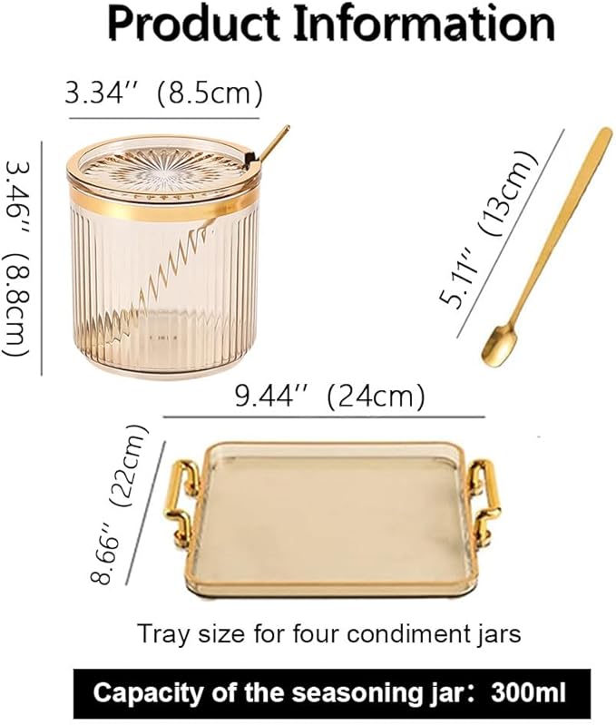 Acrylic Condiment Spice Jars,Condiment Spice Box With Lids and Spoons and Tray,Clear Plastic Condiment Canisters,Seasoning Box 4 Pack,Seasoning Box Set for Kitchen to Storage Salt,Paprika,Sugar
