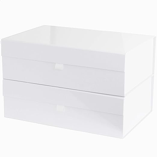 Purple Q Crafts White Hard Gift Box With Magnetic Closure Lid 14" x 9" x 4" Rectangle Favor Boxes With White Glossy Finish (2 Boxes)