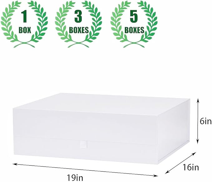Extra Large White Gift Box 5 Pack 19x16x6 Inches,Gift Boxs for Presents with Lid Magnetic Closure Collapsible,Bridesmaid Proposal Box,Birthday, Christmas,for Clothes and Large Gifts