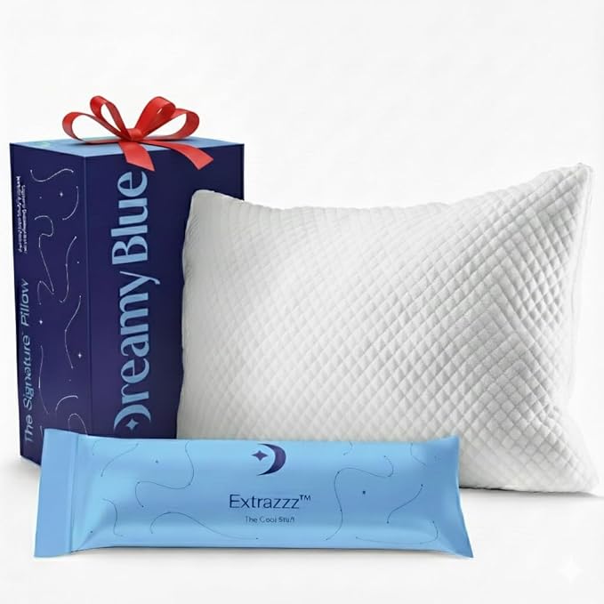 DreamyBlue Signature Pillow w/Adjustable Loft • Shredded Memory Foam Fill • Neutral Alignment for Side, Back, and Stomach Sleepers • Washable Bamboo Rayon Cover • CertiPUR-US Certified Foam (King)