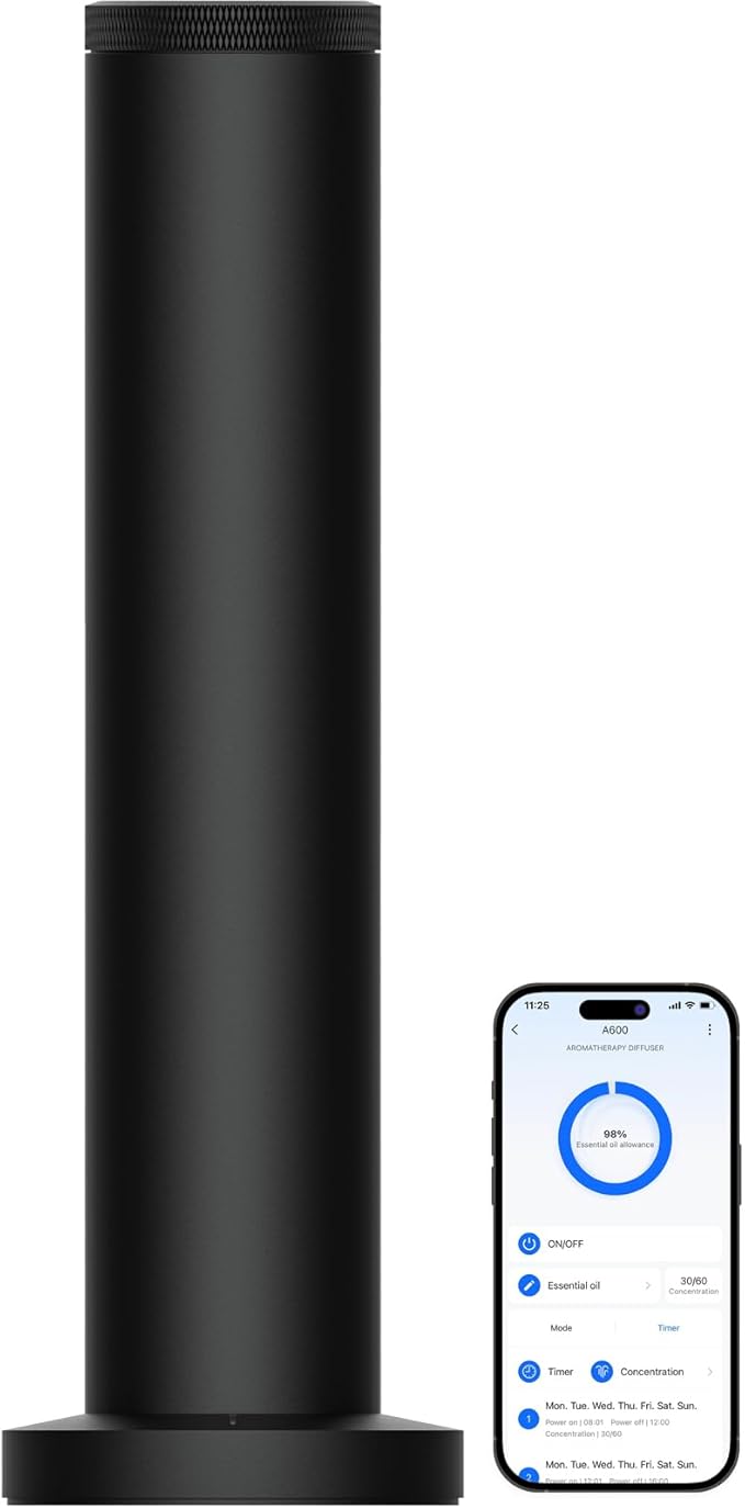 2025 Upgraded Cordless Rechargeable Diffuser - Hotel Scent Diffuser for Whole House- Scent Air Machine -App Bluetooth Control - Waterless Essential Oil Diffuser for Large Room, Studio Office - Black