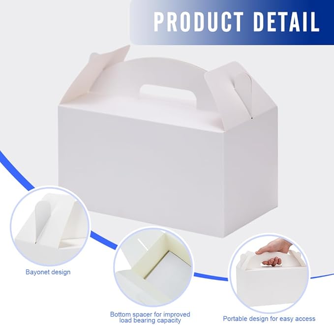 24Pack Large Party Favor Boxes,White Treat Boxes,XiePiPiPaper(9.45 * 5 * 5"),Large Goodie Boxes, Gable Gift Boxes with Handles,Candy Boxes for Kids Birthday Baby Shower Wedding Halloween Christmas.