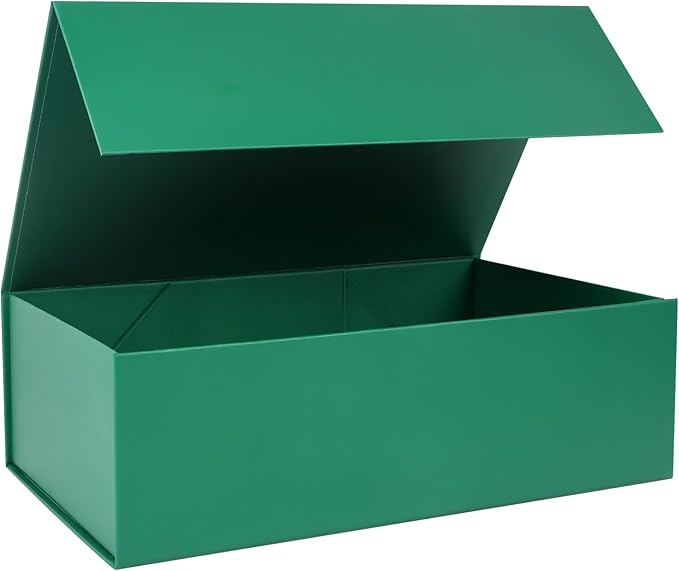 Green Gift Box with Magnetic Lids 13.8x8.3x4.4 in, Bridesmaid Groomsman Proposal Box, Large Rectangle Storage Box 1 Pack