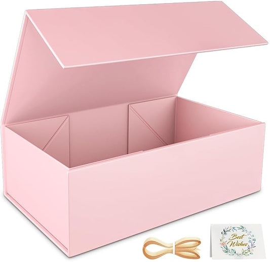 Pink Gift Box, 9.5x6x3'' Gift box for Presents with Lids Magnetic Closure Rectangle Collapsible for Bridesmaid Proposal Box, Wedding, Christmas, Halloween, Birthday Gift Packging