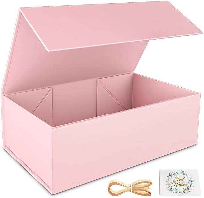 Pink Gift Box, 12x6x4'' Gift box for Presents with Lids Magnetic Closure Rectangle Collapsible for Bridesmaid Proposal Box, Wedding, Christmas, Halloween, Birthday Gift Packging