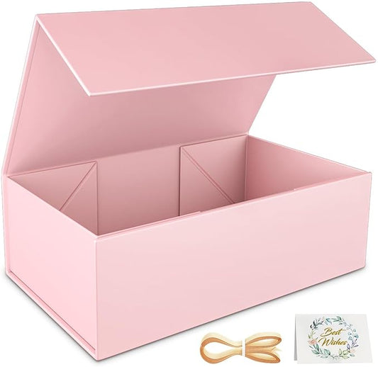 Pink Gift Box, 12x6x4'' Gift box for Presents with Lids Magnetic Closure Rectangle Collapsible for Bridesmaid Proposal Box, Wedding, Christmas, Halloween, Birthday Gift Packging