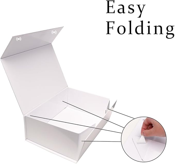 UoeRing 1 Pcs White Gift Box,11.5x8x4 Magnetic Gift Box for Presents with Lids Rectangle Collapsible for Bridesmaid Proposal Box,Wedding,Christmas,Birthday Gift Packging with Ribbon Card Envelope