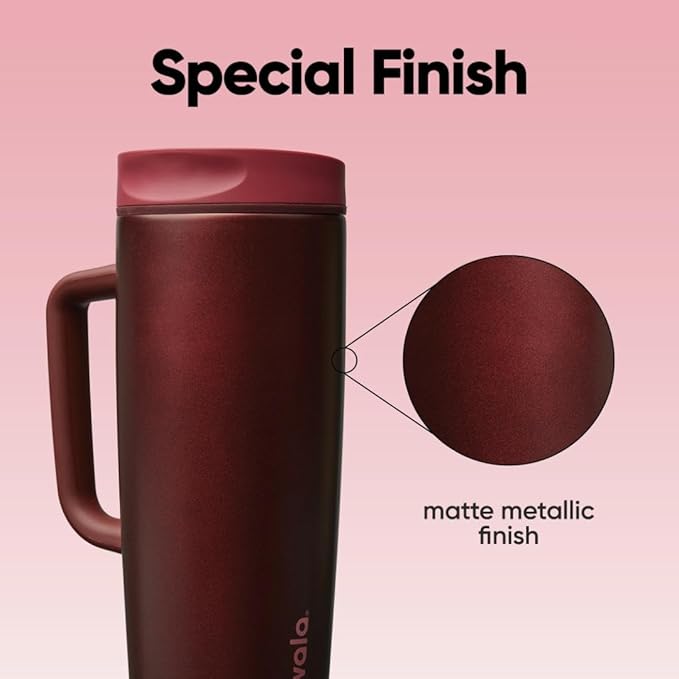Owala SmoothSip Slider Stainless Steel Insulated Travel Mug with handle, 100% Leak Proof, For Hot and Cold Drinks, Travel Friendly with Sliding Lock Lid, 24 oz, BPA Free, Leak Proof, Black Cherry