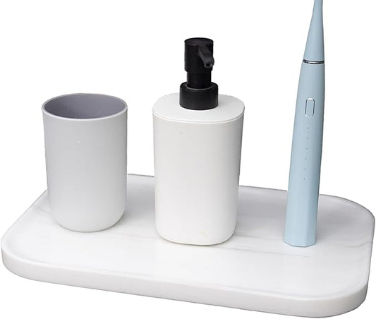 Natural Marble Tray | Luxury Bathroom & Kitchen Organizer | Non-Resin Stone Storage for Perfume, Jewelry, Cosmetics | Waterproof Non-Slip Home Decor,11.8"x7.8"x0.6"