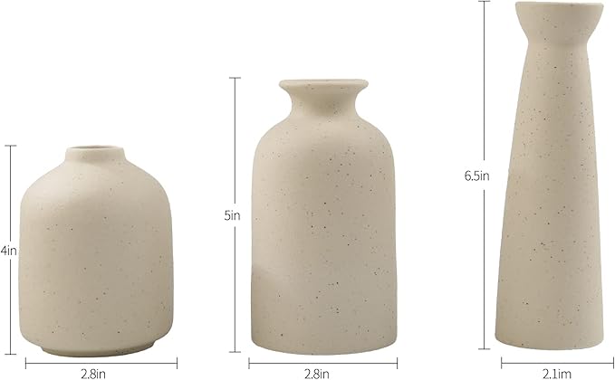 Ceramic Vase,Small Vases for Decor,Set 3 Modern Boho Vases for Flower Pampas,Fit for Living Room Desk Shelf Decor (Beige)