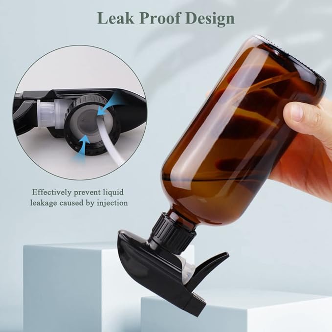 Wedama Amber Glass Spray Bottles, 2 Pack 16 oz Glass Spray Bottles for Cleaning Solutions and Essential Oils, Refillable Empty Spray Bottle with Adjustable Nozzles for Alcohol, Plant and Hair Care