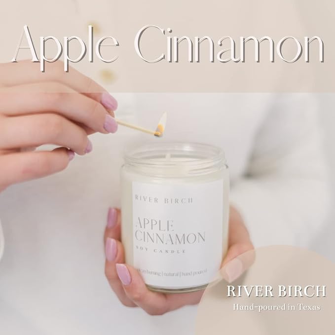 River Birch Candles Apple Cinnamon Scented Candle | Premium, All-Natural, Non-Toxic, Soy Candles | 8.5oz 40 Hr Burn Time | Cozy Relaxing Gifts for Home