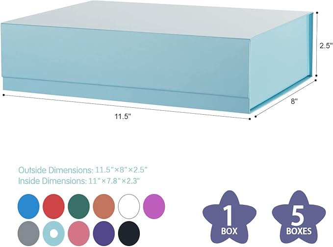 Gift Boxes Blue 11x7.8x2.3 Inches, Magnetic Gift Boxes with Lids for Presents (5 Pack)
