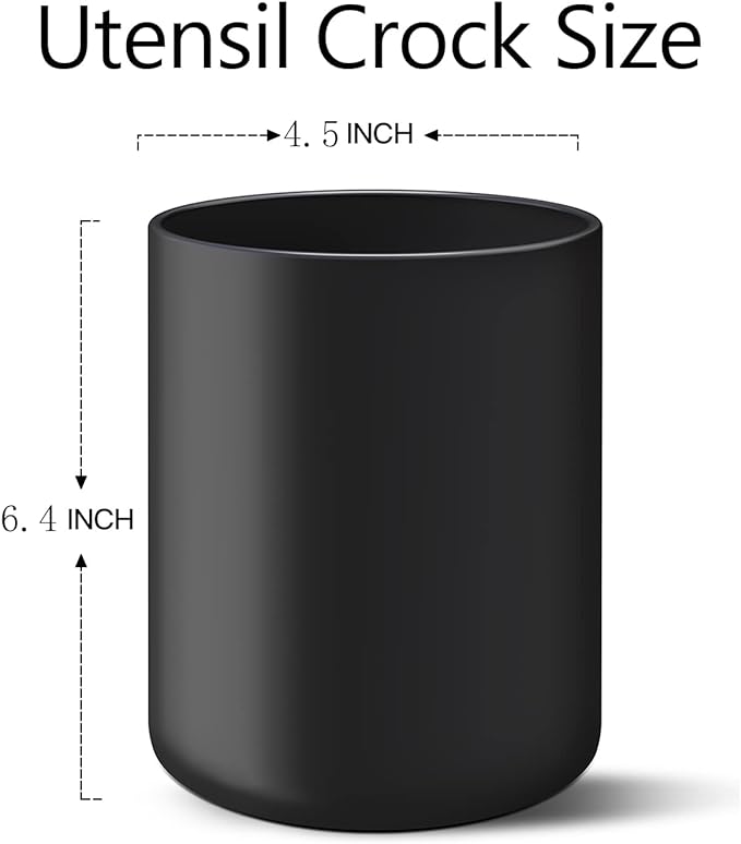 Black Kitchen Utensil Holder for Countertop, Matte Ceramic Utensils Crock for Kitchen Counter-top, Modern Spatula Holder, Cooking Utensil Holder Easy to Clean for Farmhouse 4.5×6.4 IN