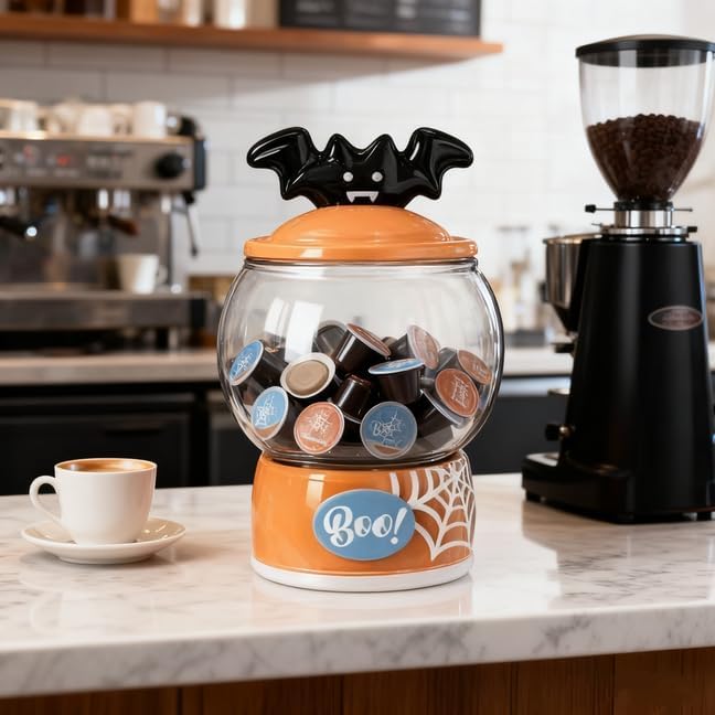 54oz food storage jar with round Transparent glass pantry, lid with handle, personalized hand-painted personalized pattern ceramic base, glass storage for candy,cookie,Butter,espresso,Spices,shells