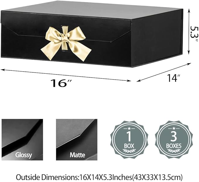 Groomsman Proposal Box - Extra Large Black Rectangle Collapsible Gift Box with Lid Magnetic Closure, 16x14x5.3 Inches