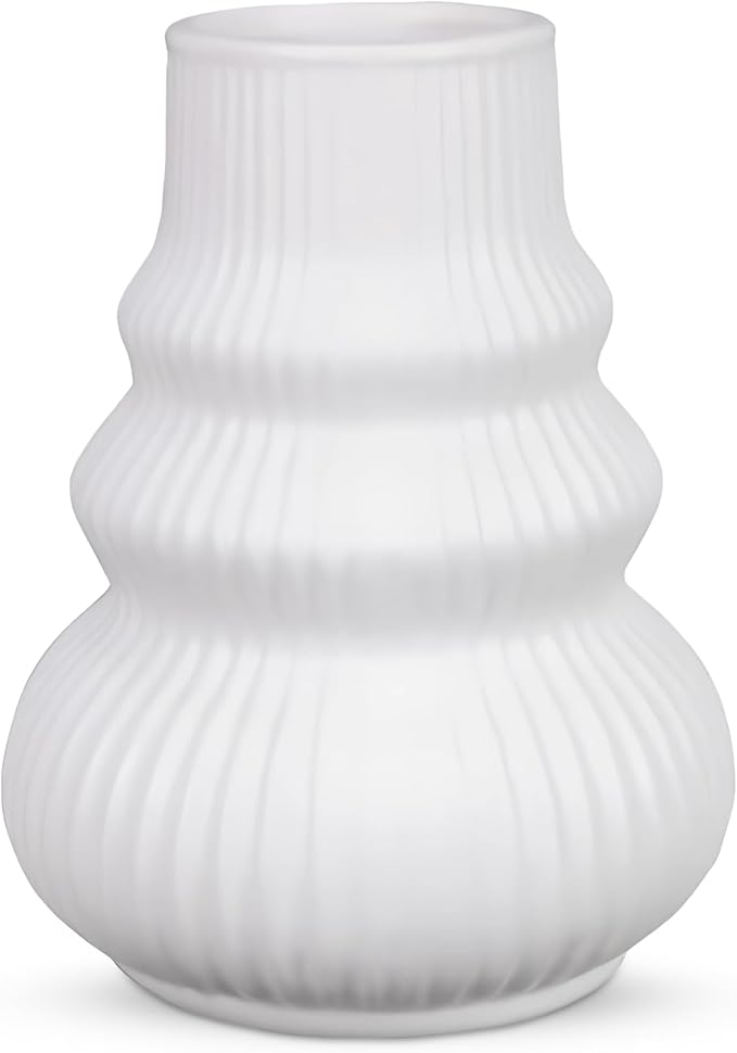 Young's Inc White Stoneware Vase – Modern Organic Decorative Home Accent, Textured Ceramic Table Centerpiece with Sculptural Curves, 7 inch Tall