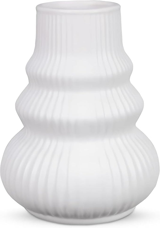 Young's Inc White Stoneware Vase – Modern Organic Decorative Home Accent, Textured Ceramic Table Centerpiece with Sculptural Curves, 7 inch Tall
